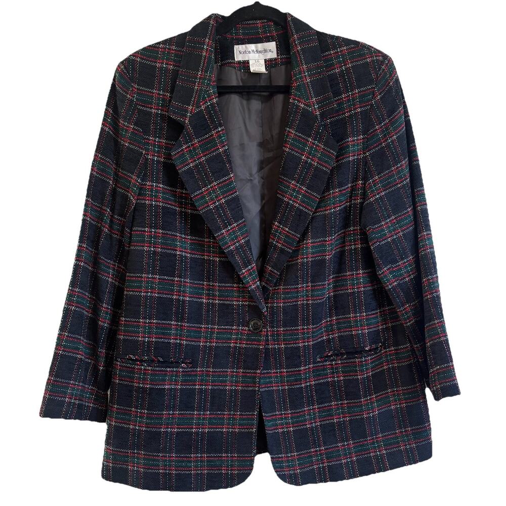 Vintage Plaid Tartan Blazer Jacket Equestrian Old Money Academia Women's Size 16
